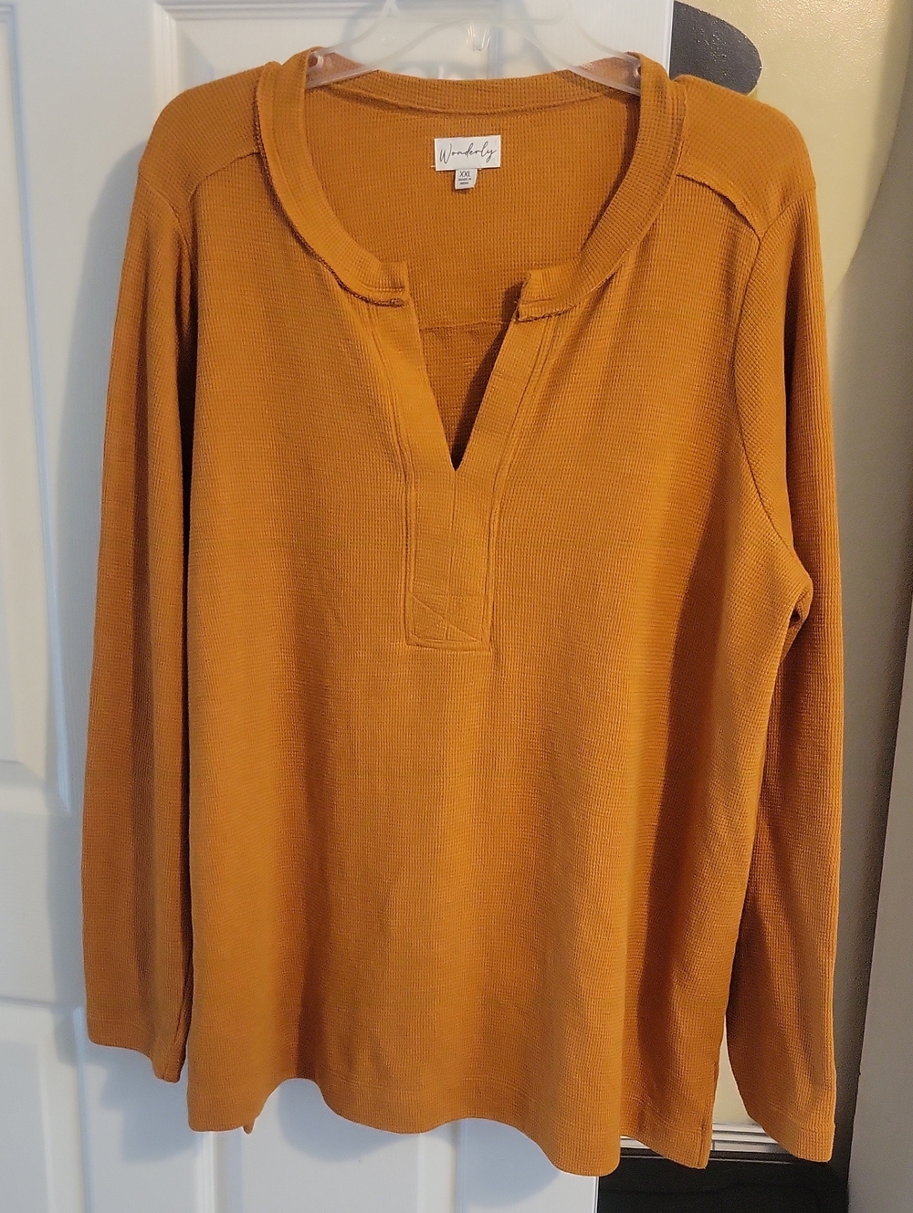 Wonderly SzXXL Mustard/Rust Waffle-Knit Long Sleeve Henley
